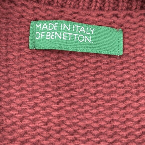 Made in Italy of Benetton Merino Wool Blend Button Front Burgundy Cardigan SZ S - Picture 5 of 6